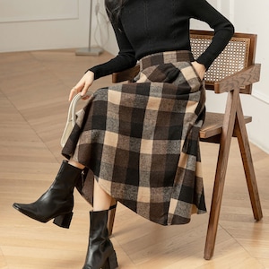 Plaid Wool Midi Skirt Women, Winter Warm Skirt, A-Line Wool Skirt, Wool Skirt Women, Swing Skirt, Pocket Skirt, Custom Skirt L0233