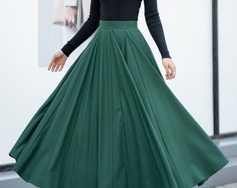 Green Wool Skirt, Maxi Wool Skirt Women, Winter Wool Skirt, A-Line Skirt, Swing Warm Skirt, High Waisted Skirt, Custom Skirt L0536