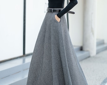 Gray Wool skirt, Winter Wool Skirt Women, Midi wool Skirt, A-Line Skirt, Elegant Skirt, High Waisted Skirt, Custom skirt L0537