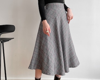 Plaid Wool Midi Skirt Women, Winter Warm Skirt, A-Line Wool Skirt, Wool Skirt Women, Swing Skirt, Pocket Skirt, Custom Skirt L0270