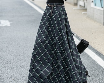 Plaid Wool Skirt, Long Wool Skirt, Womens Winter wool Skirt,  A-Line Skirt, Warm Winter Skirt, Plus Size Skirt, Custom Dress L0476