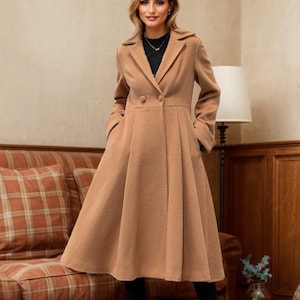 Wool Coat in Floralwhite, Flared Wool Midi Coat, 100% Wool Wool Coat in Floralwhite, Flared Wool Midi Coat, 100% Wool