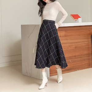 Plaid Wool Midi Skirt, Wool Skirt, Plaid skirt, Winter wool Skirt, A-Line Wool Skirt, Wool Skirt Women, Pocket Skirt, Custom Skirt L0234