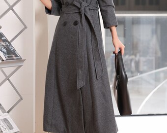 Gray Wool Coat, Womens Long Wool Coat, Winter Coat Women
