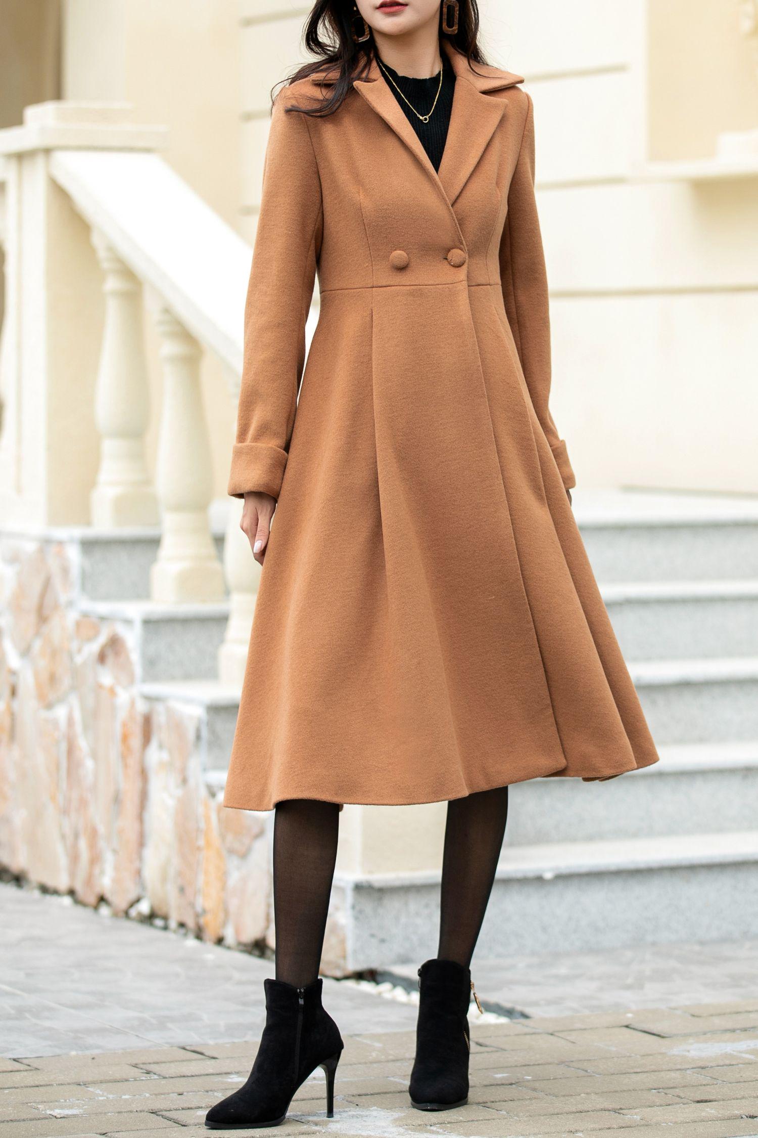 Camel Wool Coat, Womens Wool Coat, Winter Coat Women, Swing Wool