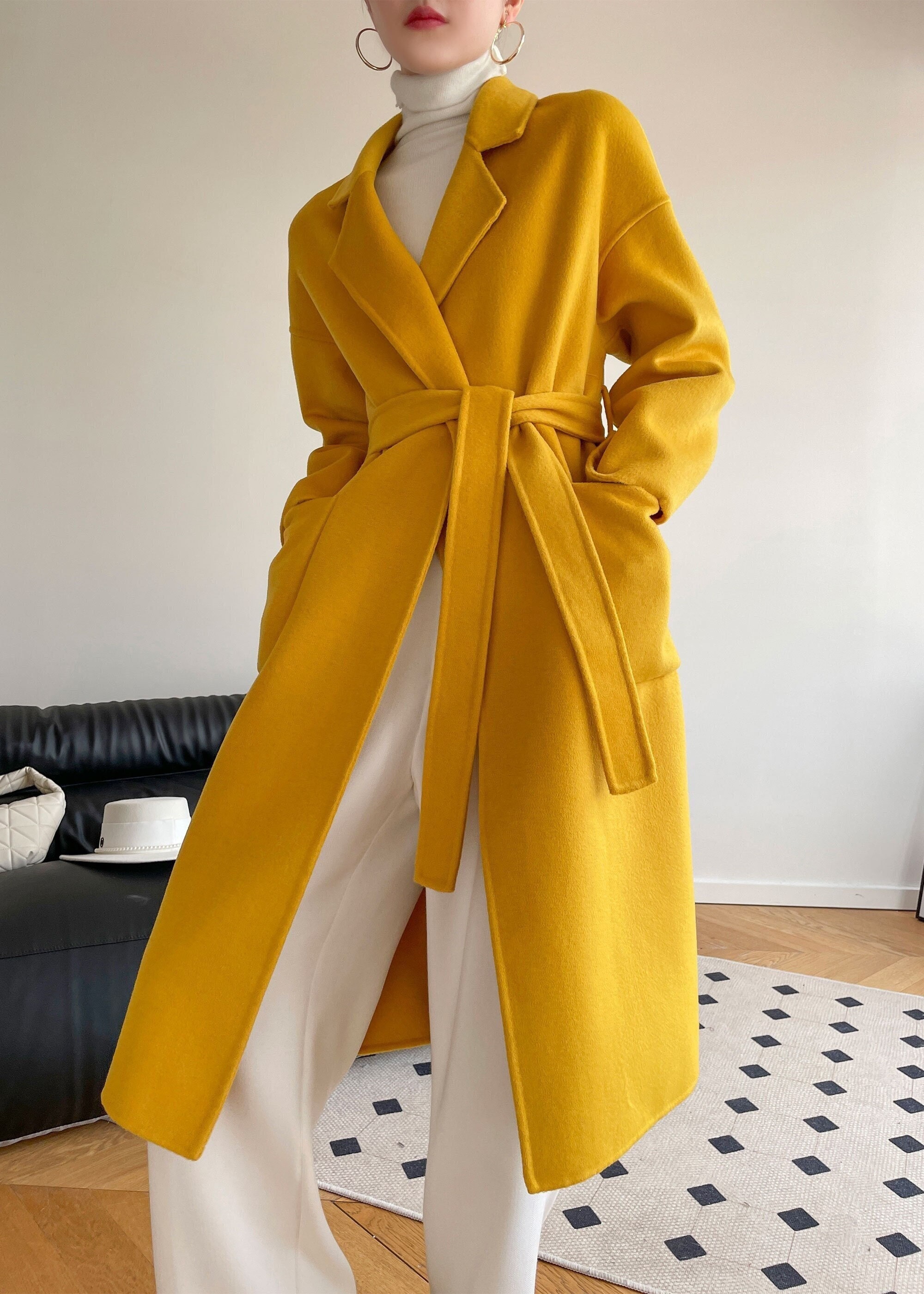 Yellow Wool Coat, Long Wool Coat, Oversized Wool Coat Yellow Wool Coat, Long Wool Coat, Oversized Wool Coat