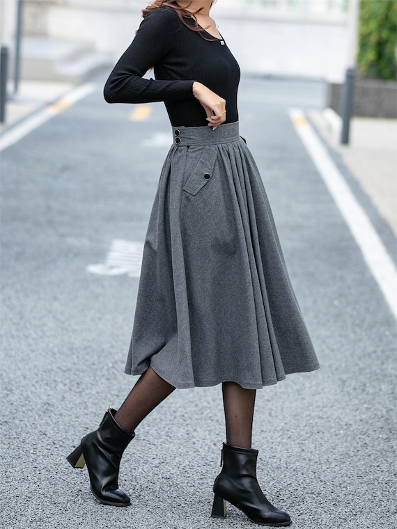 Gray Wool A-line Skirt: Custom Midi Swing Skirt L0479 - Etsy