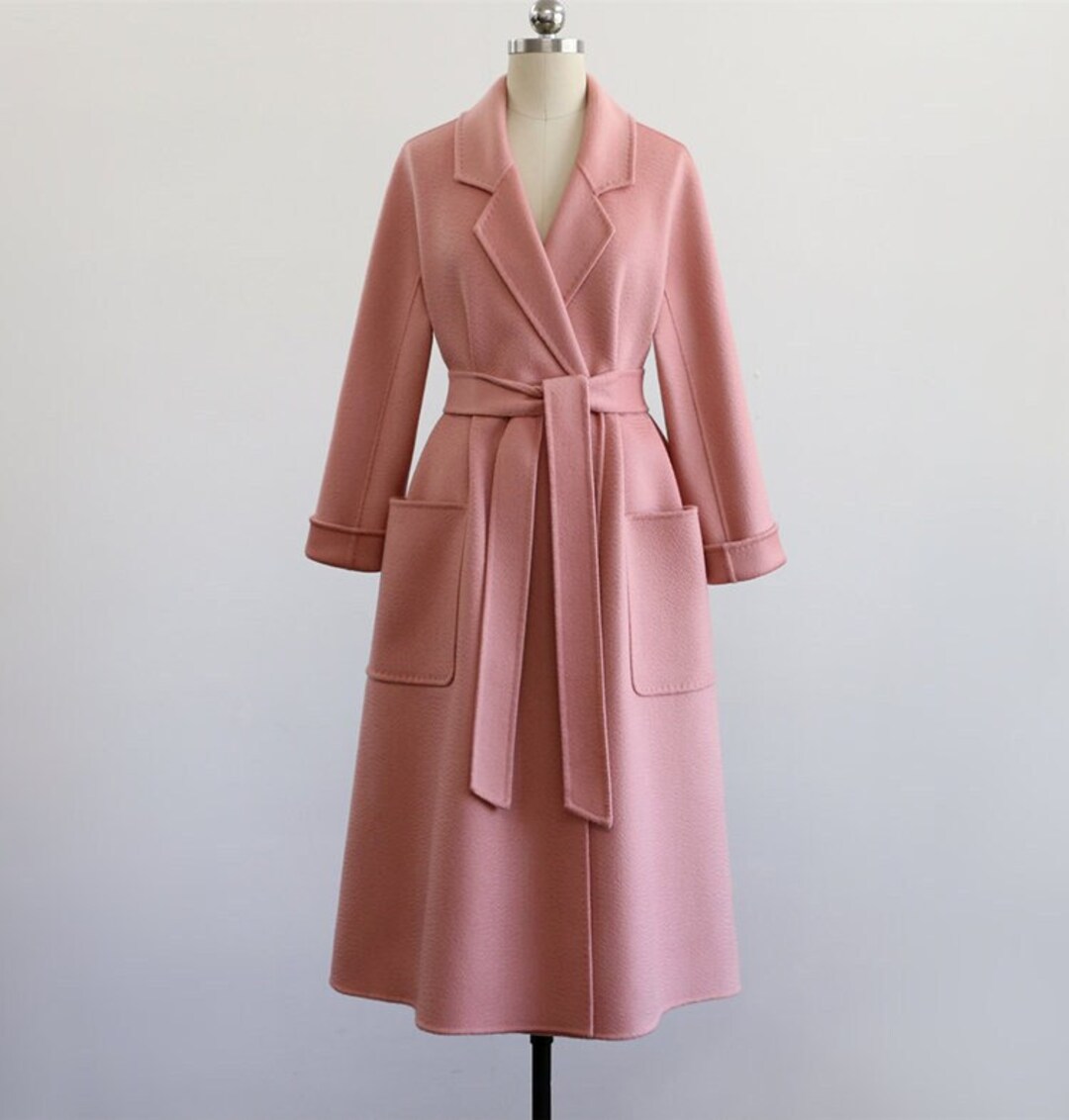 Pink Wool Coat, Wrap Wool Coat, Womens Wool Coat, Women's Autumn Winter