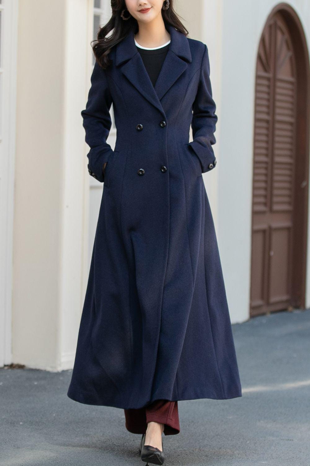 Navy Blue Wool Coat, Women's Long Wool Coat, Winter Coat Women