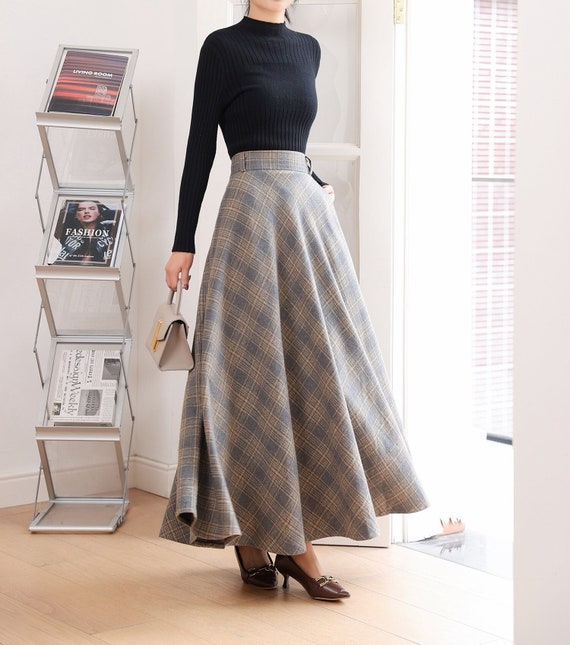 Vintage Inspired Plaid Wool Maxi Skirt, Winter Fall Long Wool Skirt Women,  Warm Skirt, A Line Wool Skirt With Pockets, Handmade Skirts 2837 - Etsy  Finland