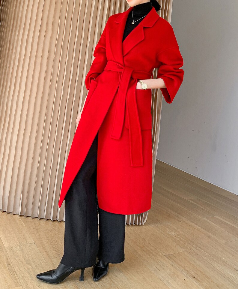 Red Wool Coat, Long Wool Coat, Oversized Wool Coat, Women's Autumn