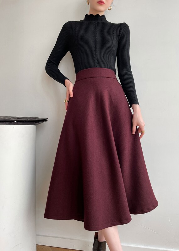 Gray Wool Skirt, Midi Skirt, Winter Wool Skirt, A-line Wool