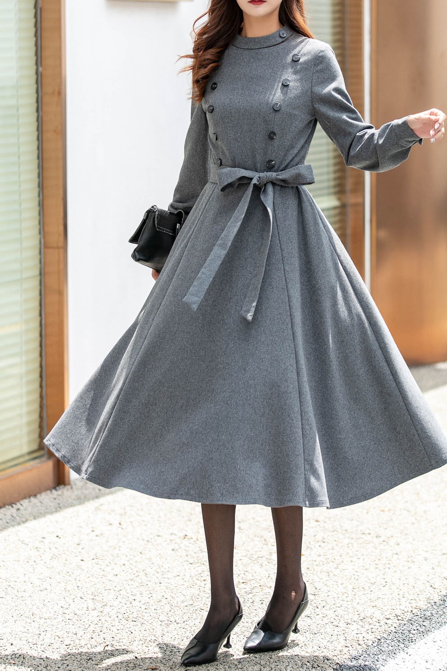 slim fit dress slacks Evening Peplum Belted Dress Black
