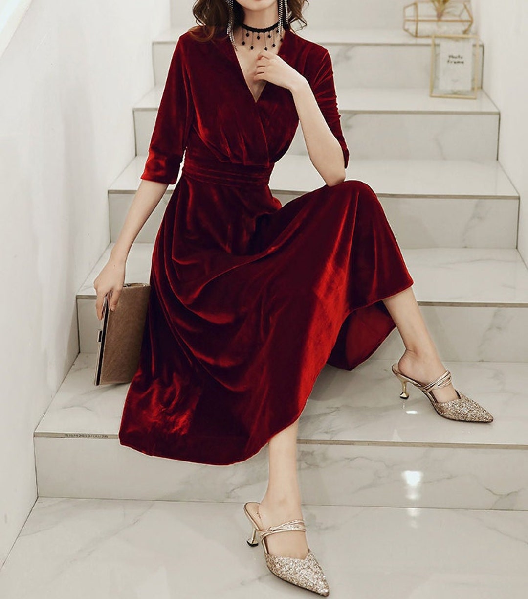 womens midi velvet dress