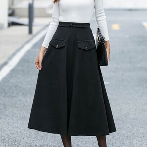 Betty Z Ladies Sewn Down Skirt - Black Wool LONGER Lengths