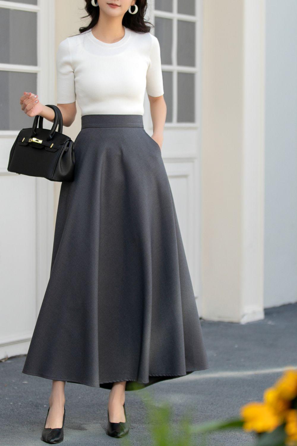 Plus Size A-line Charcoal Gray Long Maxi Skirt, Womens Skirt Plus Size A-line Charcoal Gray Long Maxi Skirt, Womens Skirt