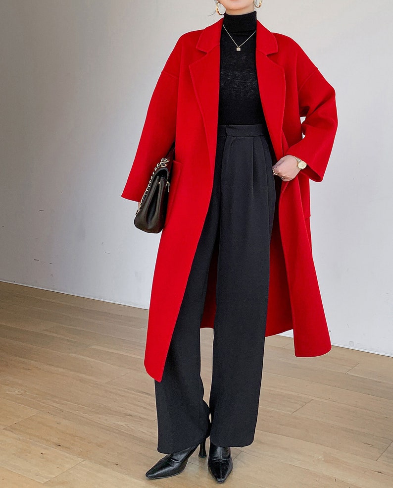 Red Wool Coat, Long Wool Coat, Oversized Wool Coat, Women's Autumn