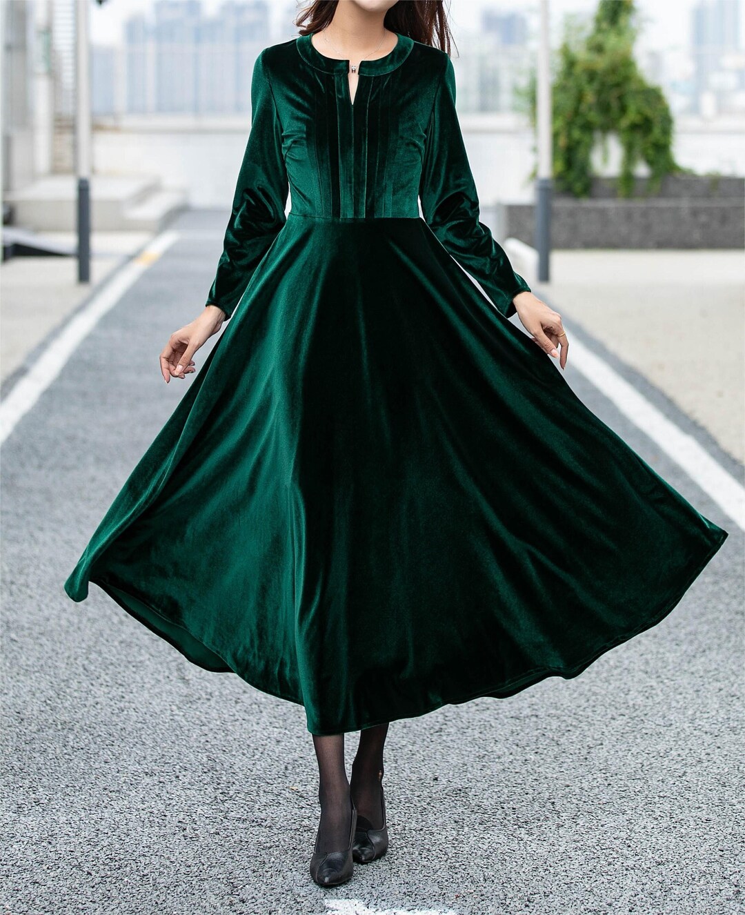 womens velvet green dress