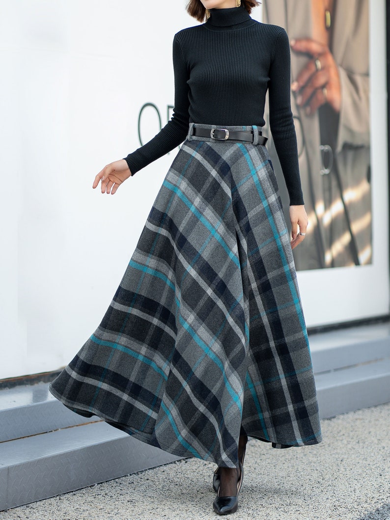 Plaid Wool Skirt Wool Maxi Skirt Women Winter Skirt Women - Etsy