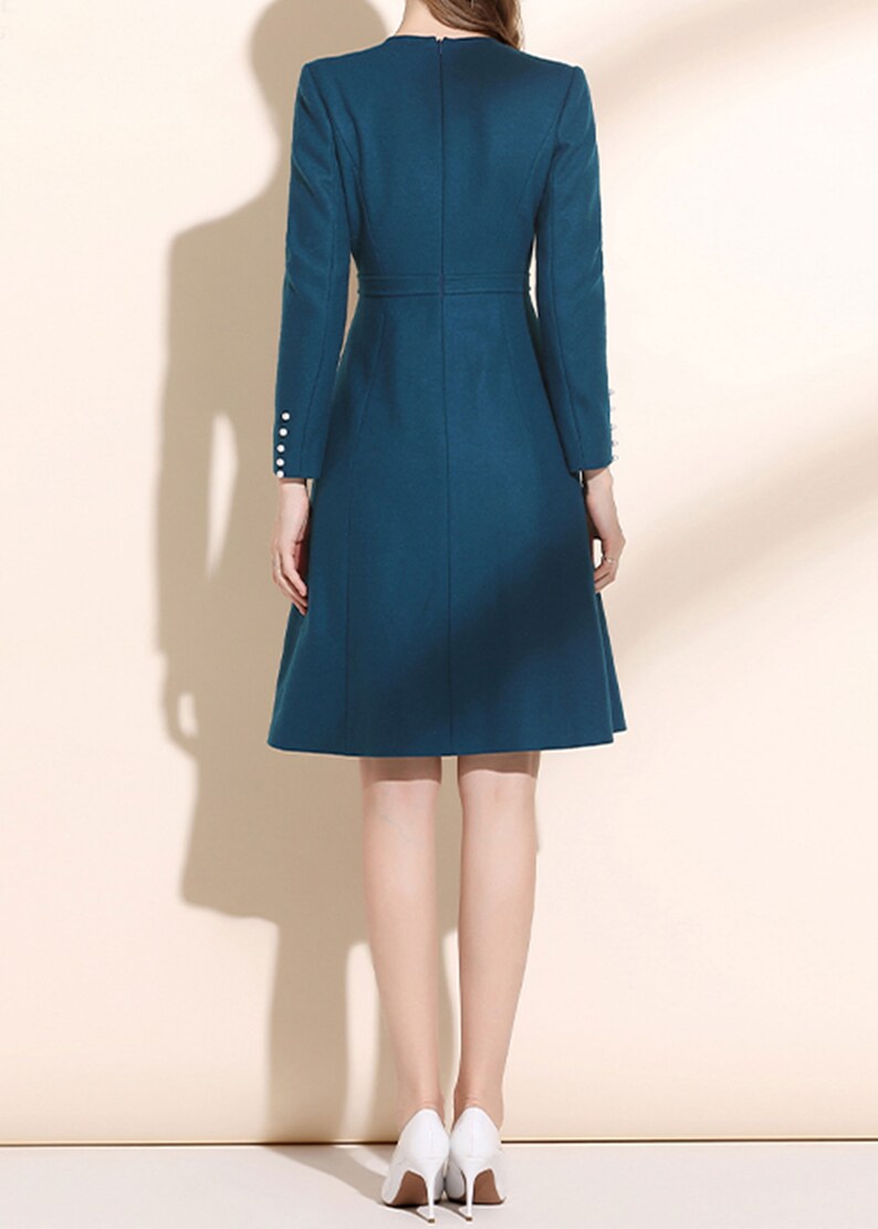 Wool Dress Blue Wool Dress Winter Wool Dress Long Sleeve Etsy