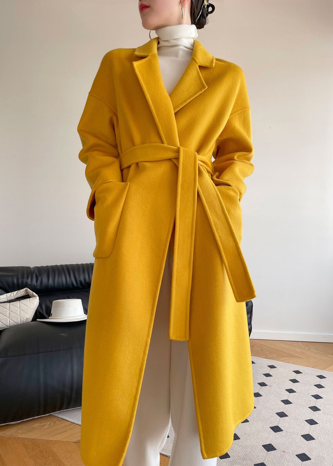 Yellow Wool Coat Long Wool Coat Oversized Wool Coat Etsy