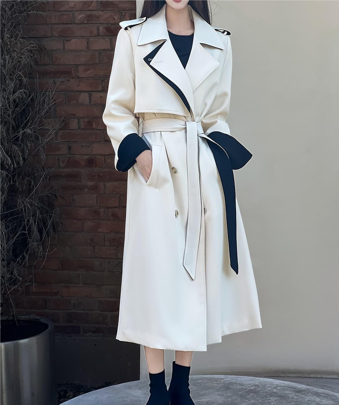 Women Elegant Double Buttons Trench Coat Jacket Coats Jackets Outfit All  Seasons Outerwear 