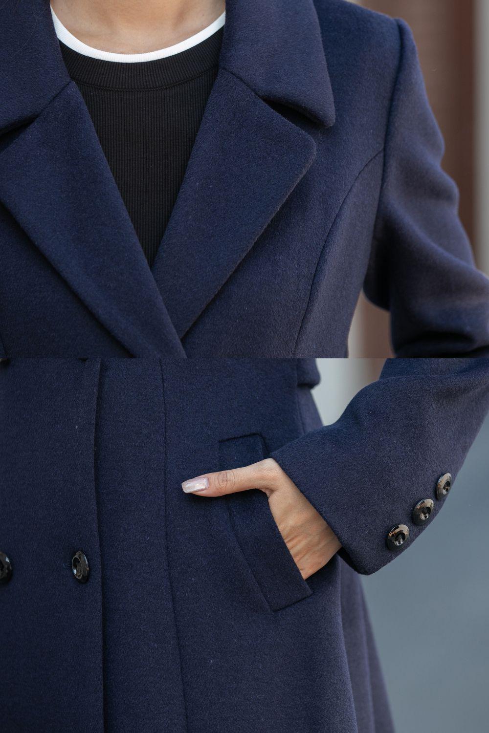 Navy Blue Wool Coat, Women's Long Wool Coat, Winter Coat Women