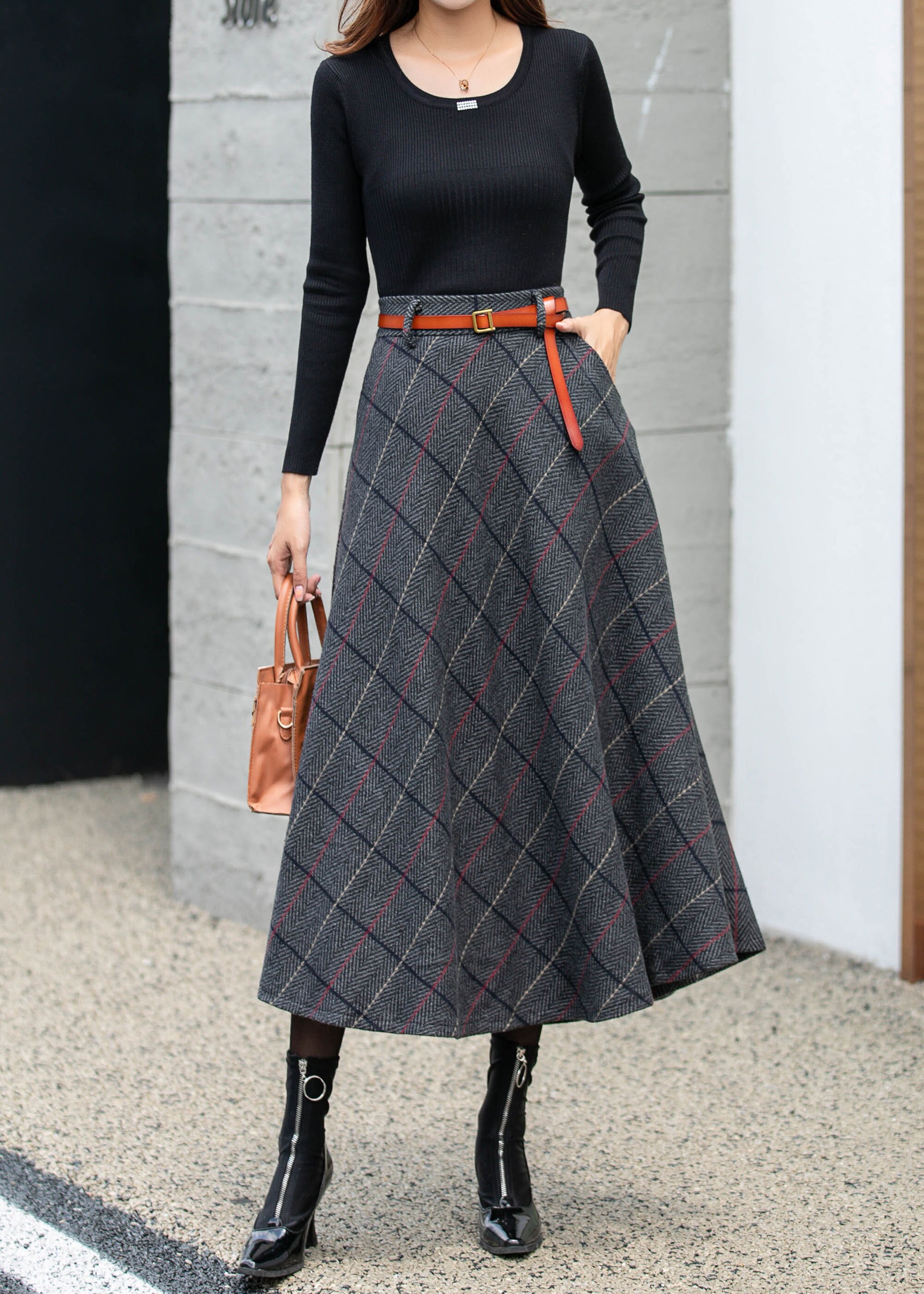 Plaid Skirt, Wool Skirt Women, Winter Skirt, Midi Skirt, A-line Skirt ...
