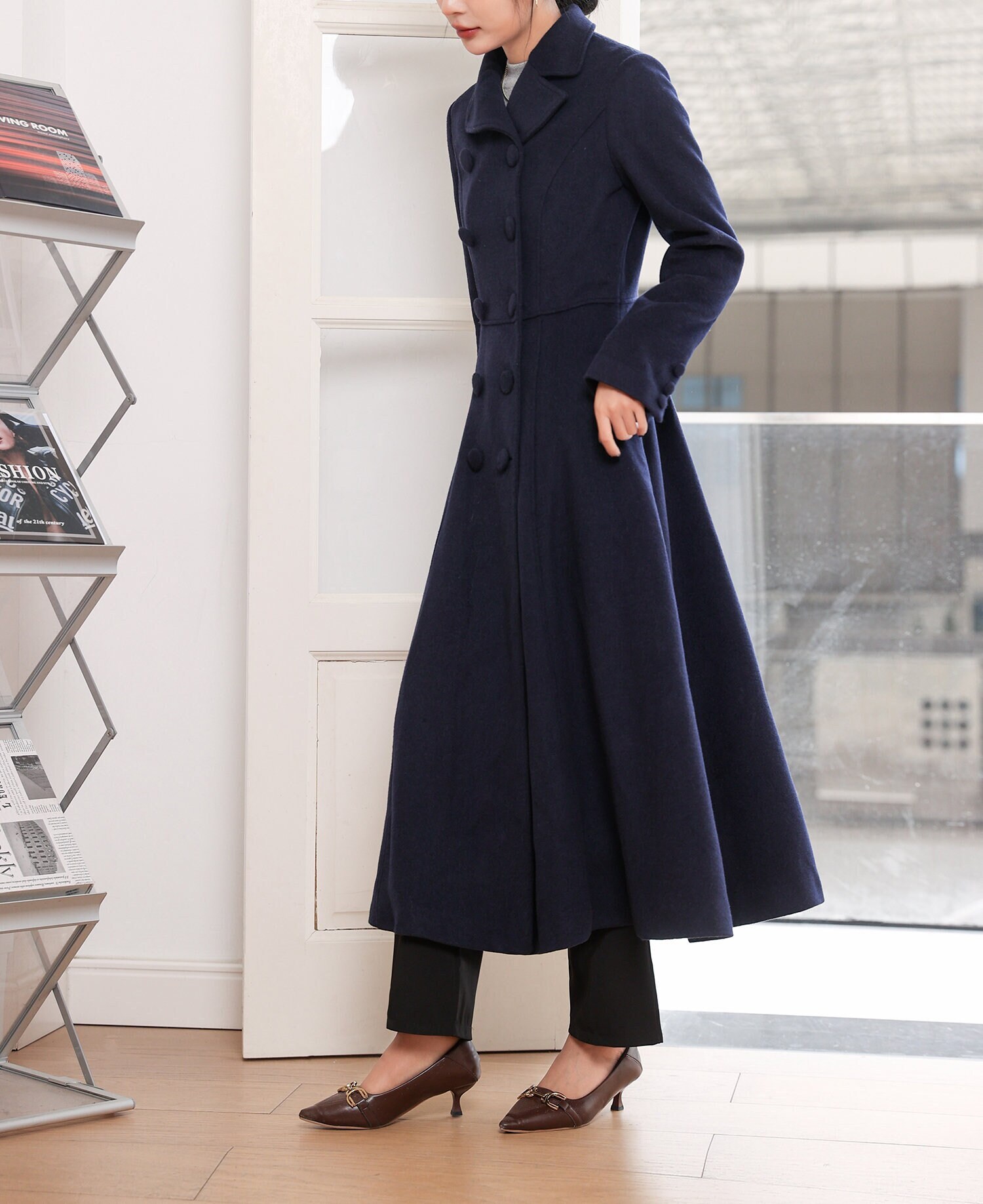 Navy Blue Wool Coat, Women's Long Wool Coat, Winter Coat Navy Blue Wool Coat, Women's Long Wool Coat, Winter Coat