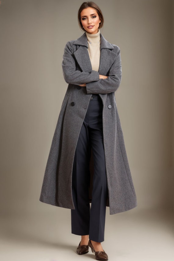 Gray Wool Coat, Womens Long Wool Coat, Winter Coat Women, Wool