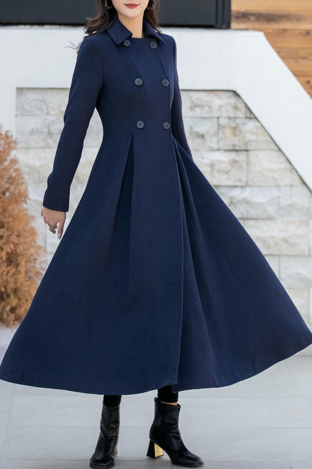 Womens Fit And Flare Coat Blue Princess Wool Coat, Winter Coat Women,  Trench Coat Women, Swing