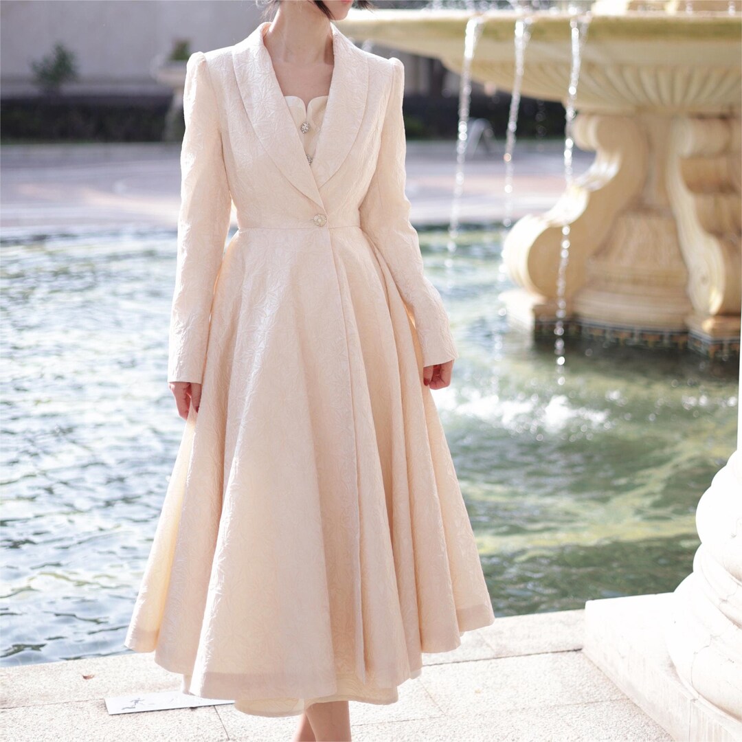 White Coat, Womens Wedding Coat, Long Swing Coat, Princess Coat for