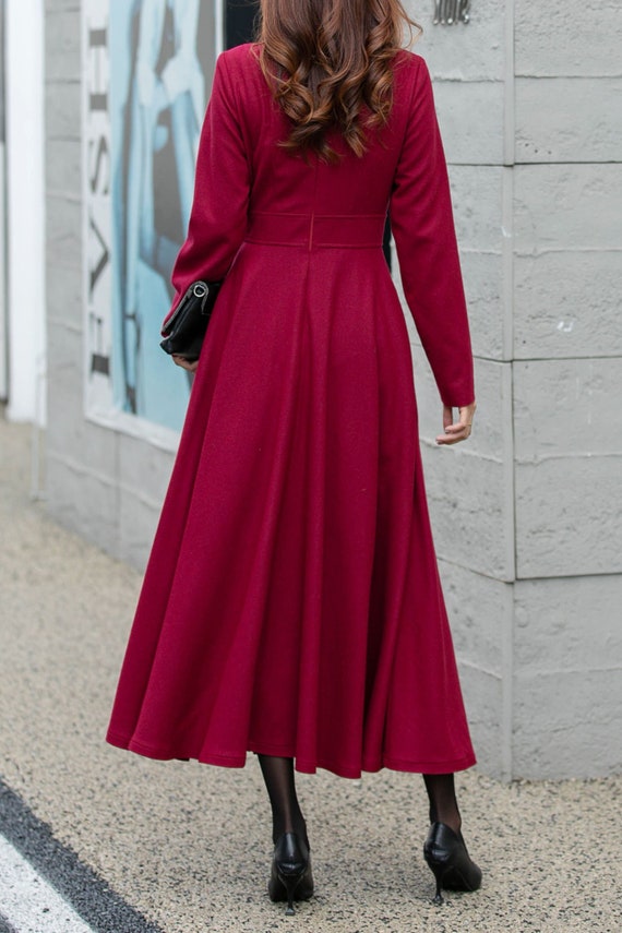 Buy Wool Dress Winter Wool Dress Burgundy Wool Dress Long Sleeves Dress Fit and Flare Dress Womens Dresses Made to Order L0642 Online in India Etsy