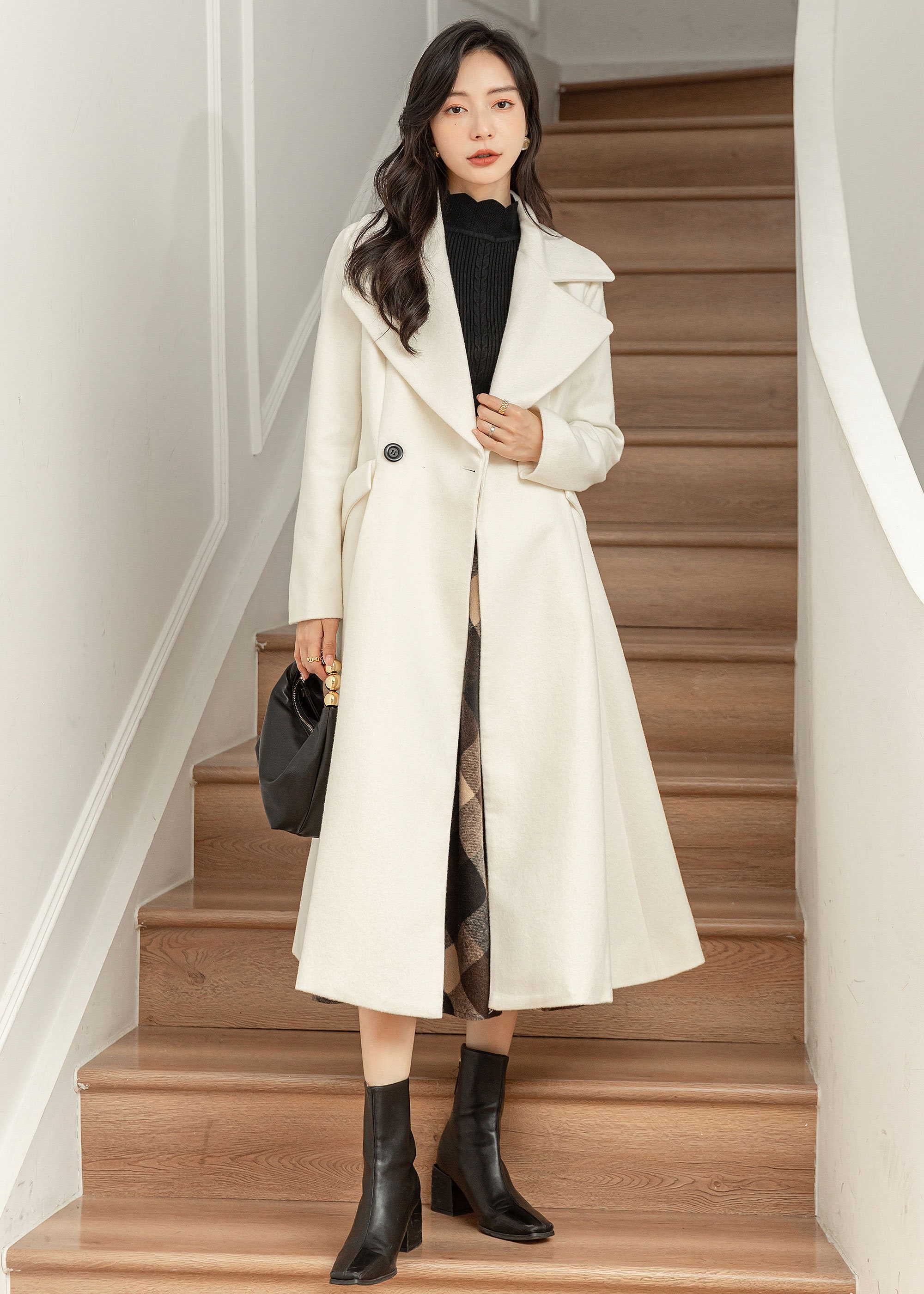 White Wool Coat, Long Wool Coat, Wool Coat Women, Winter Coat Women