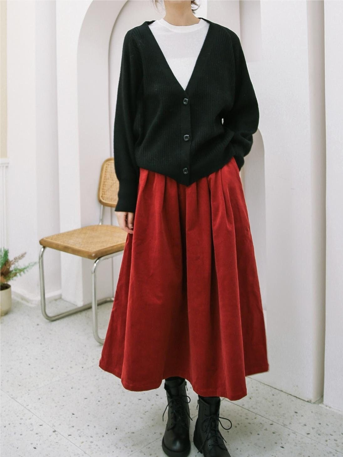 THE WEAVER / Flat Front A Line Corduroy Skirt