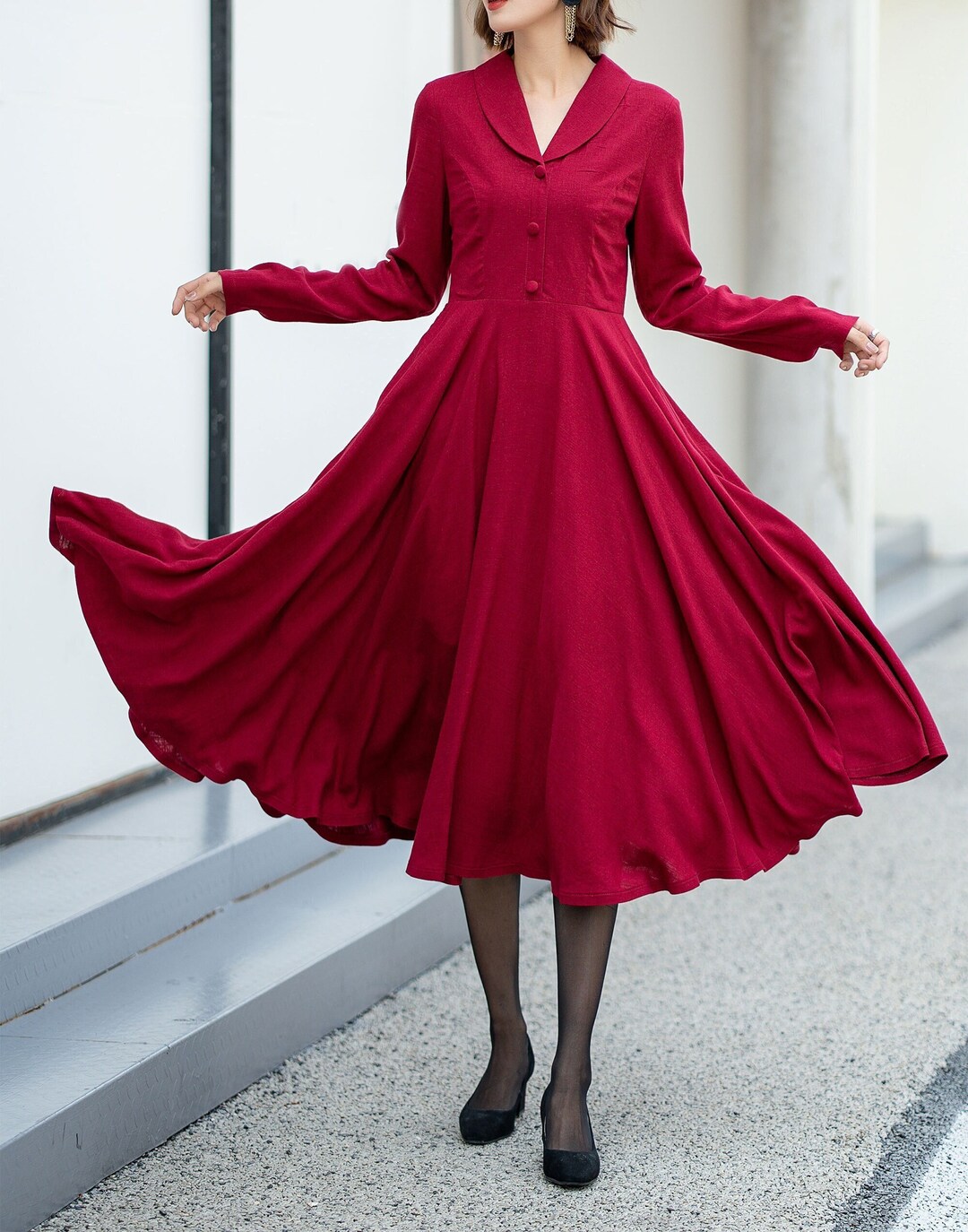 Millicent Red Leaf Linen Cotton Dress