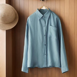 Linen shirt, Oversized Linen shirt, Classic Linen shirt, Blue Linen shirt for women, Washed linen shirt, Casual Linen shirt L0626