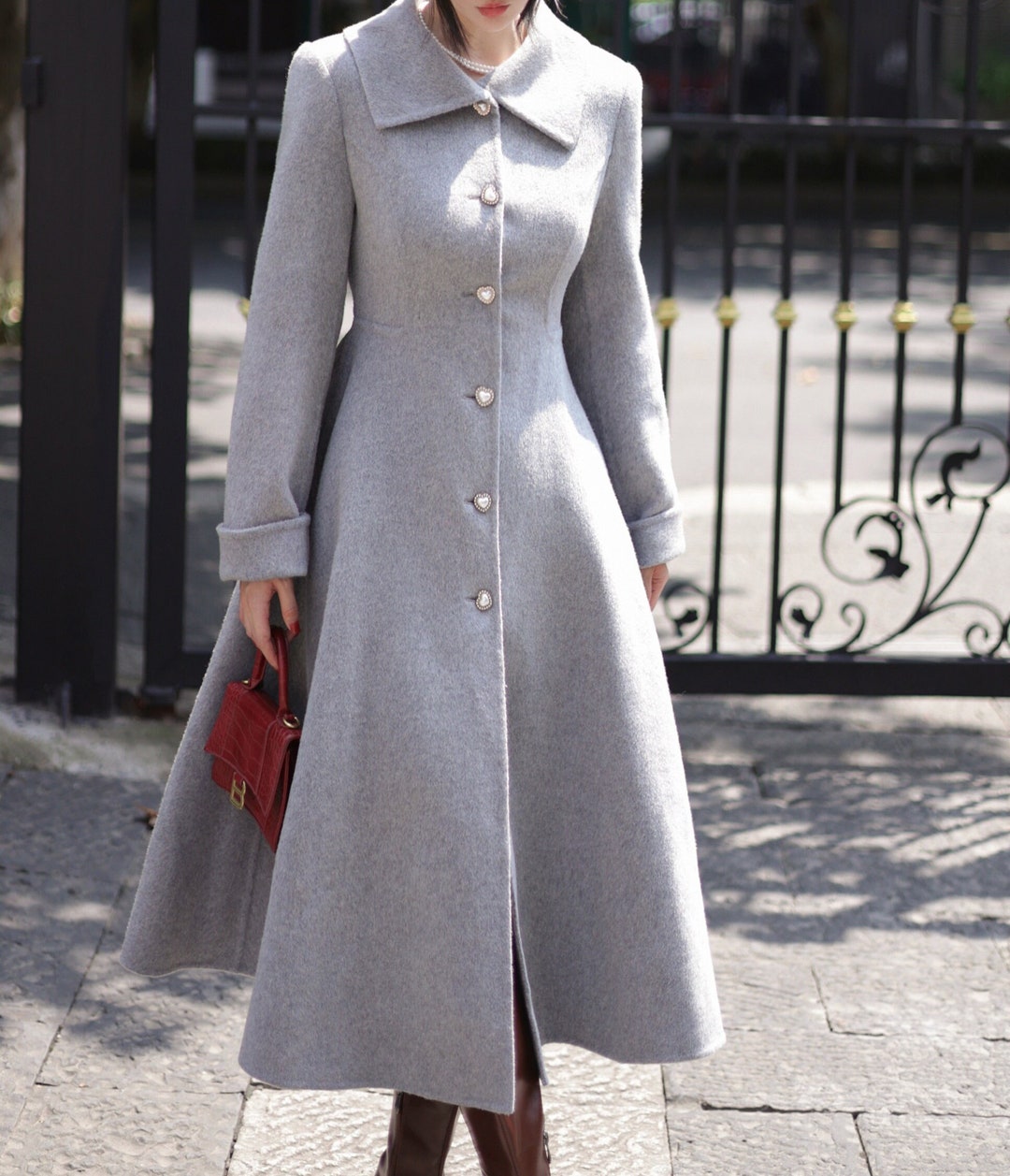 Swing Wool Coat Gray Wool Coat Womens Long Wool Coat Winter Etsy