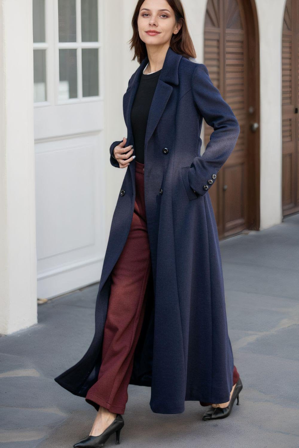 navy blue dress coat womens Navy blue Wool Coat, Women's Long Wool Coat, Winter Coat women, Wool Coat women, A-Line Wool Coat, Wool Coat with pockets, Custom Coat L0691