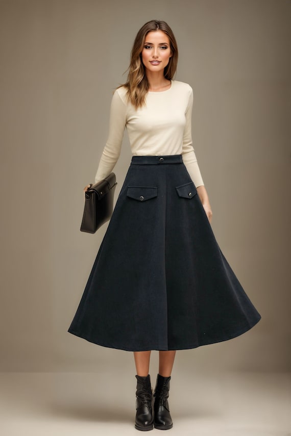 Jupe Femme Boden En Laine Mélangée Noire Avec Applique - Taille 4 (US 8 Long / UK Long) - Occasion Très Bon état