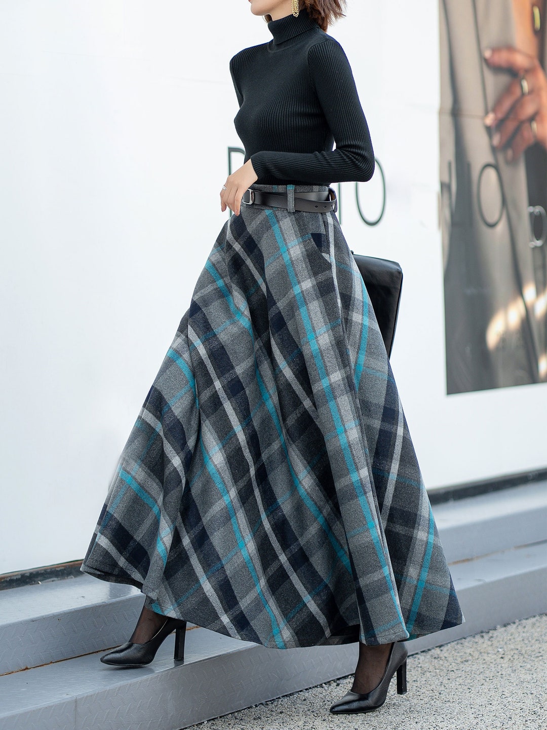 スカート Cotton Twill-Paneled Checked Wool Skirt Sacai Cotton Twill-Paneled Checked Wool Skirt - Runway Catalog