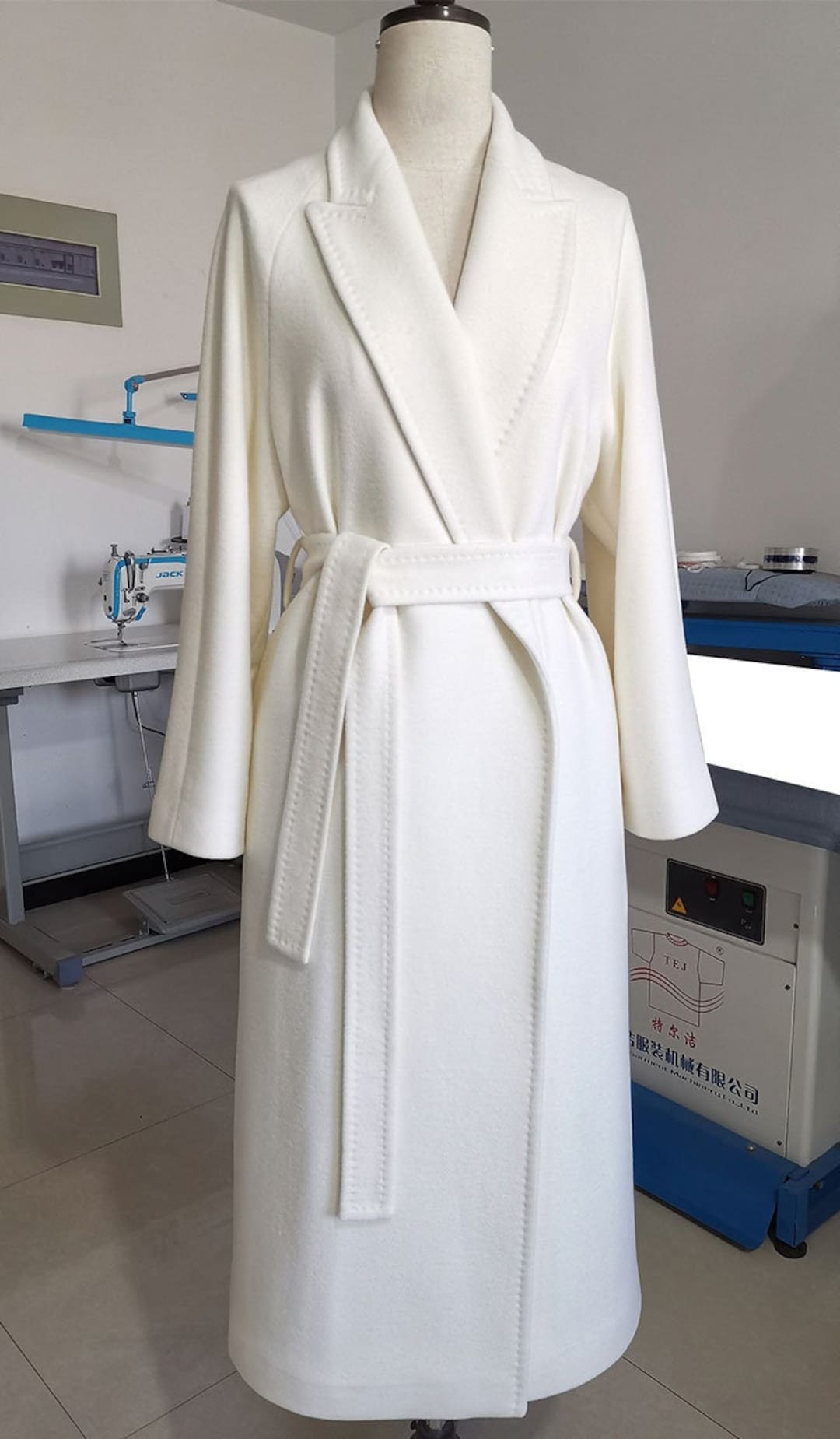 White Wool Coat, Belted Wool Coat, Aline Wool Coat, Women's Autumn