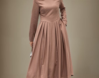 Wool Dress, Womens Dress, Pleated Dress, Midi Wool Dress