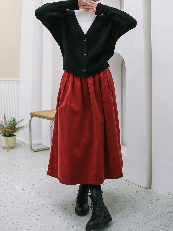 Red Zip Down Corduroy Tube Skirt main image 0