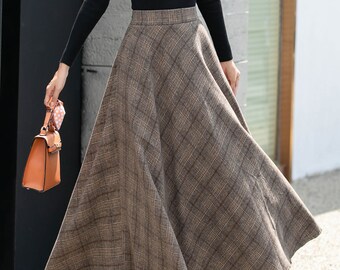 Maxi Wool Skirt, Wool Skirt Women, Plaid Skirt women, A-Line Skirt, Winter Wool Skirt, Elastic Waist Skirt, Custom skirt L0447