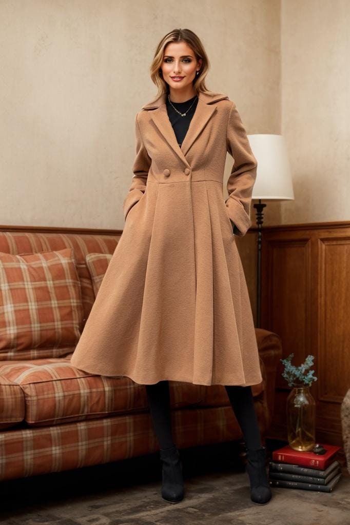 Camel Wool Coat, Womens Wool Coat, Winter Coat Women, Swing Wool