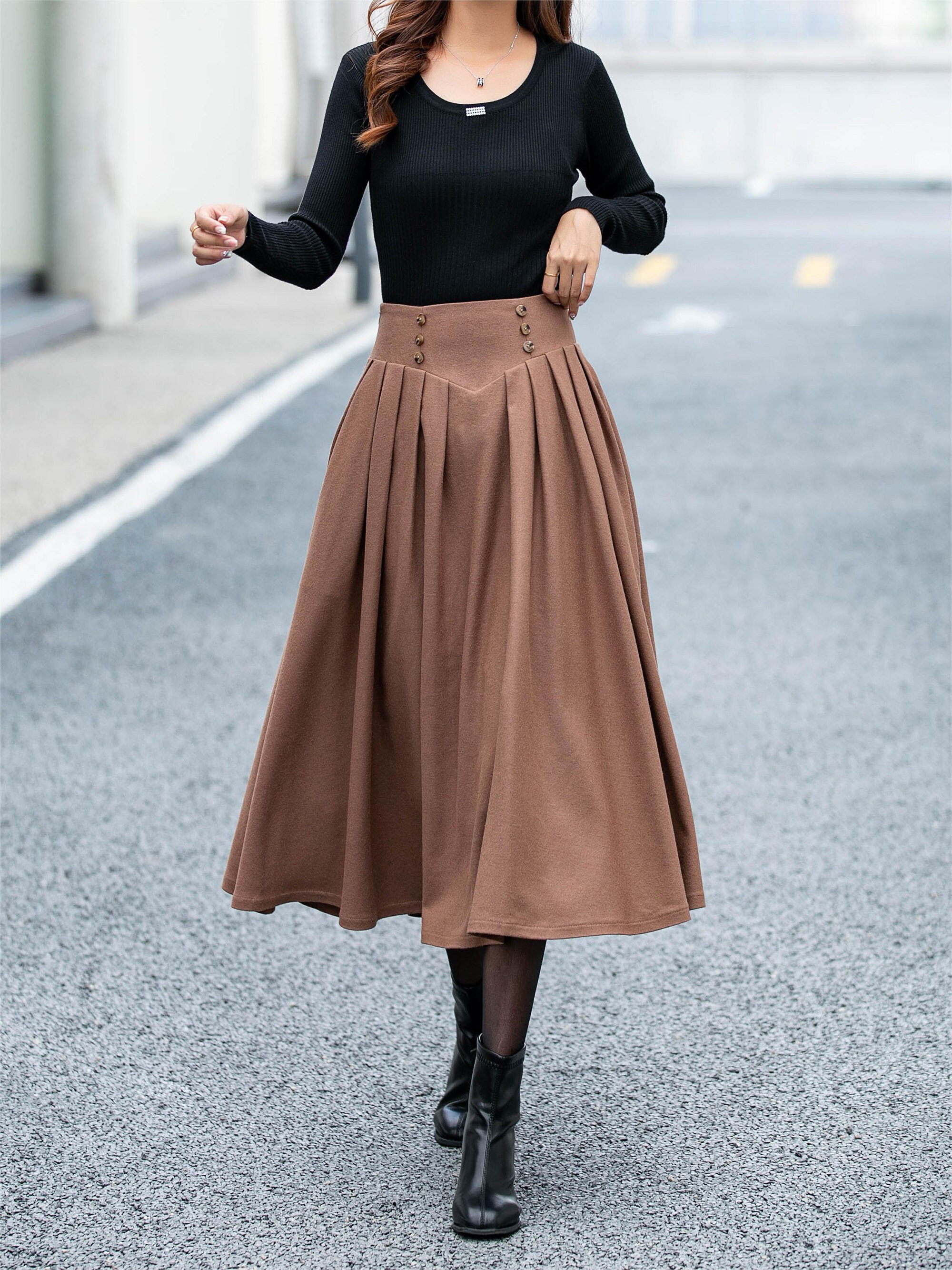 スカート SATUR W Wool Pleated Skirt Brown SA243WSK03BR il_fullxfull.5249223796_qfjc.jpg