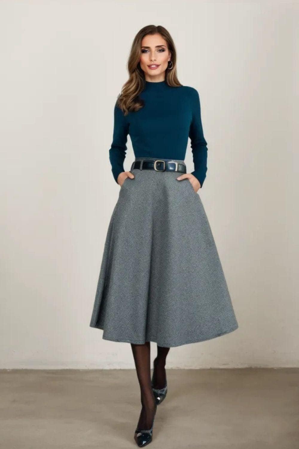 Grey Wool Skirt, Wool Midi Skirt, Womens Skirt, Autumn