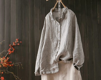 Linen shirt, Oversized Linen shirt, Button down shirt, Classic Linen shirt, Womens shirt, Casual Linen shirt, Custom shirt L0019