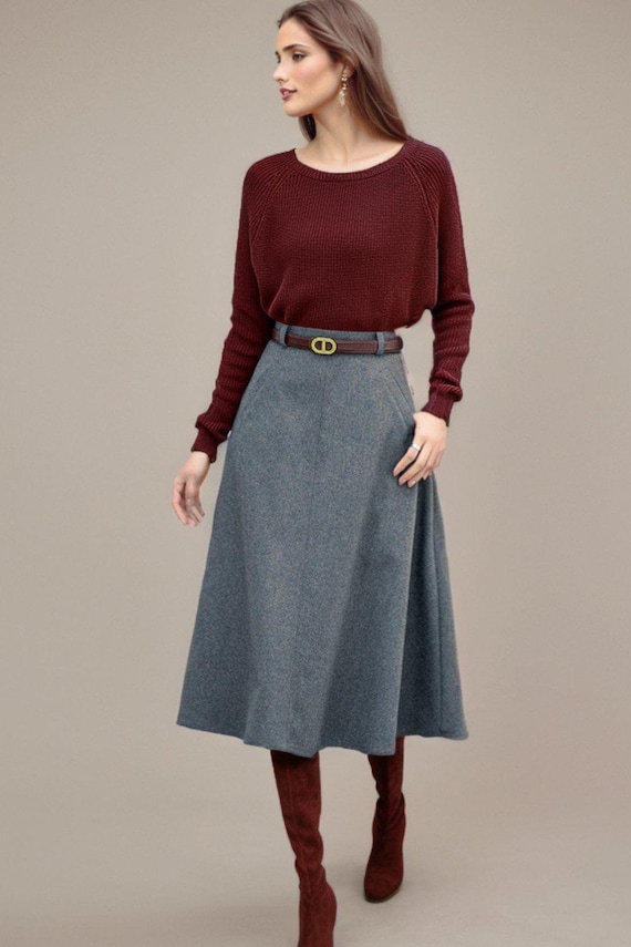 Gray Wool Midi Skirt, Wool Skirt, Winter Warm Skirt, A-line